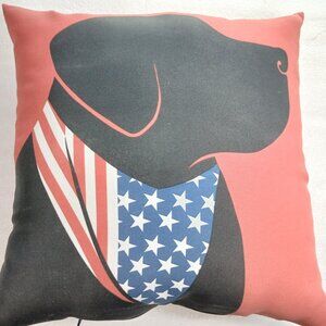 Patriotic Dog Throw Pillow – USA Flag Bandana – Decorative Cushion 15x15